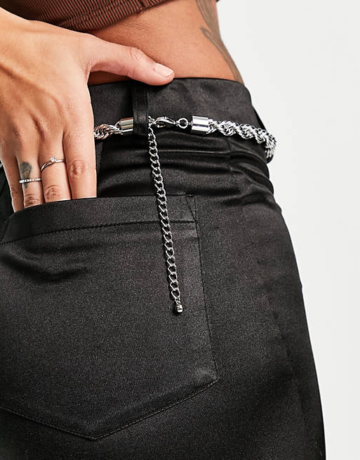 Mujer Cinturones | Cinturón plateado para cadera y cintura con diseño de cadena gruesa retorcida de ASOS DESIGN - XG52814