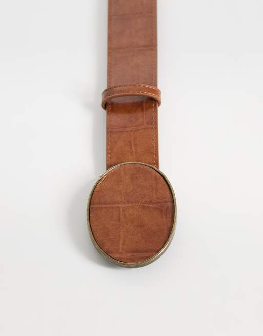 Cinturón tostado efecto piel de cocodrilo para cintura y cadera con hebilla ovalada revestida de ASOS DESIGN, 3 de 3