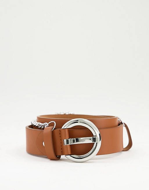 Mujer Cinturones | Cinturón tostado para cadera y cintura de poliuretano reciclado con cadena plateada de Glamorous - CF76048