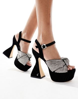 Circus NY Audrea platform high heeled sandal with silver bow in black - ASOS Price Checker