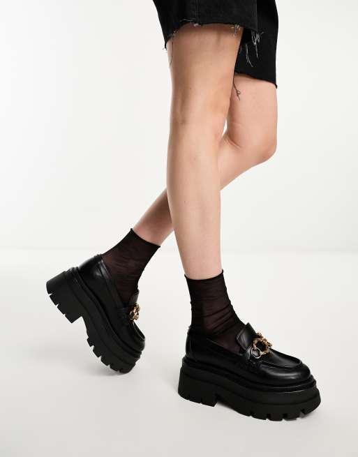 Circus NY - Brooklyn - Loafers met dikke zool in zwart leer met gouden accent