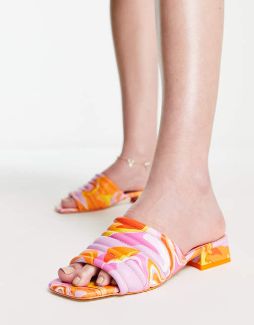 Circus NY Joana low heeled mules in pink orange swirl
