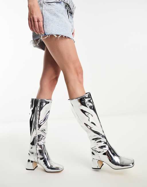 Knee high hot sale boots silver