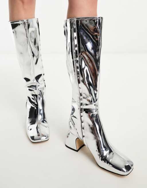 Silver on sale knee boots