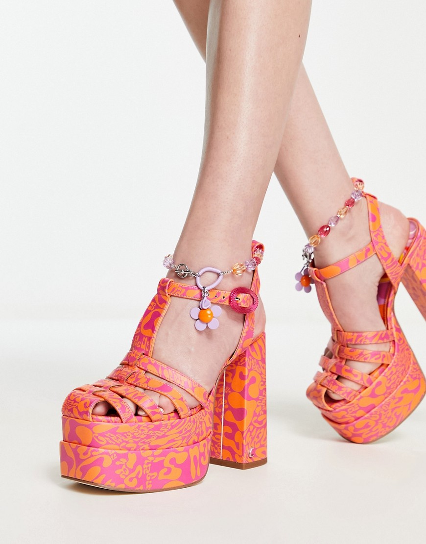 Circus NY Paddie platform heels in orange popsicle print