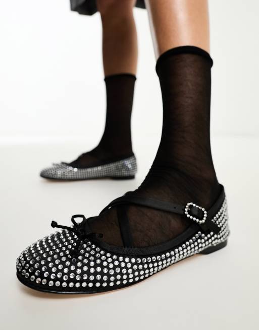 Black diamante flat store shoes