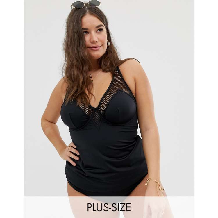 City Chic Curve Catalina underwired tankini in black