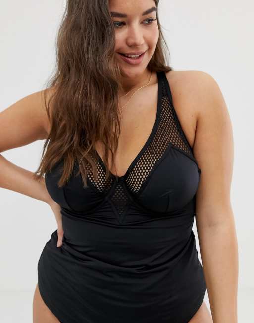 City Chic Curve Catalina underwired tankini in black