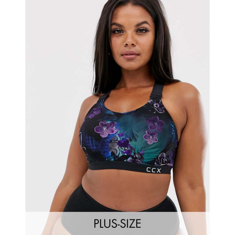 City Chic Dark Garden digital print racerback underwire sports bra