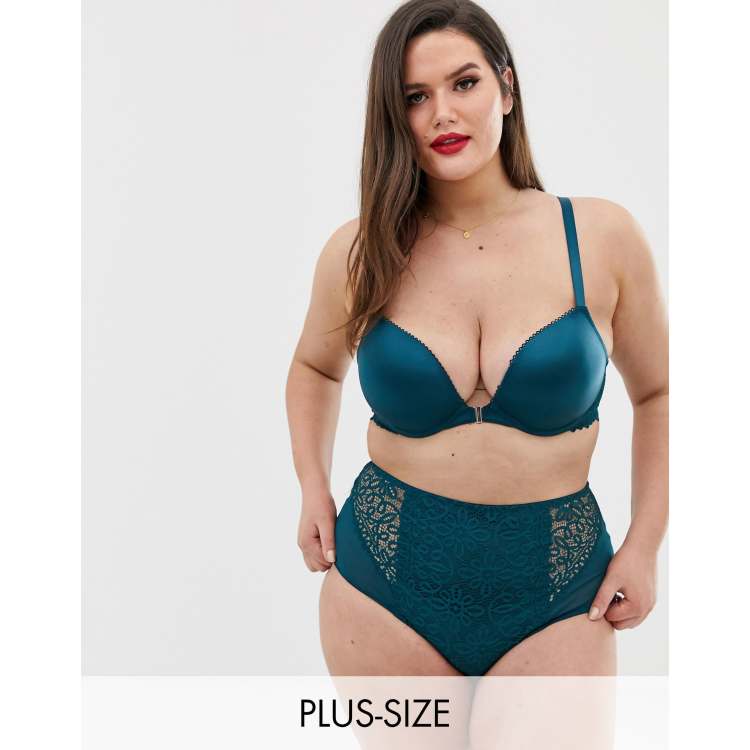 City Chic Erin crochet lace push-up front fastening bra in green