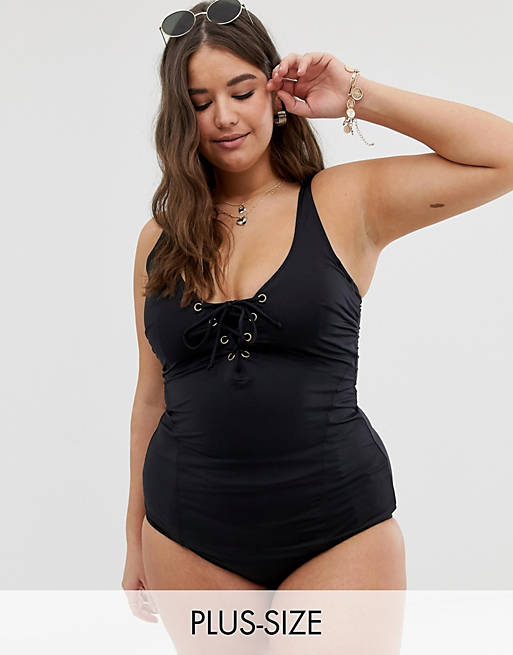 New City Chic Underwired Ruched Front Tankini Top Black PLUS SIZE 
