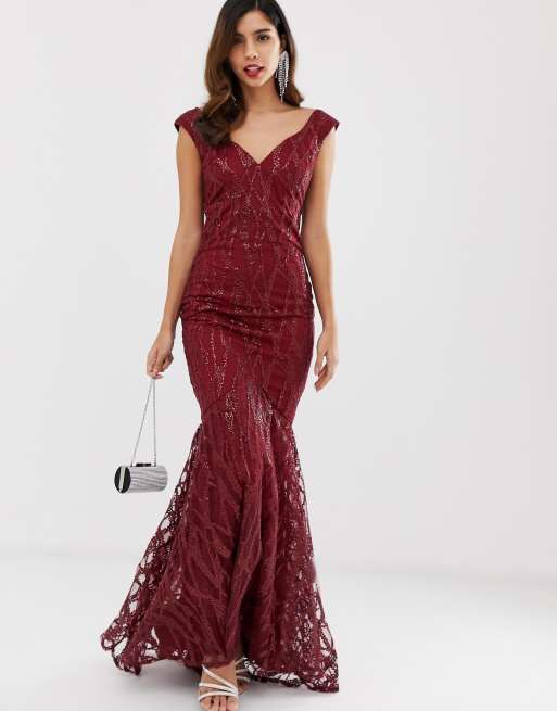 City Goddess all over lace and sequin fishtail maxi dress | ASOS