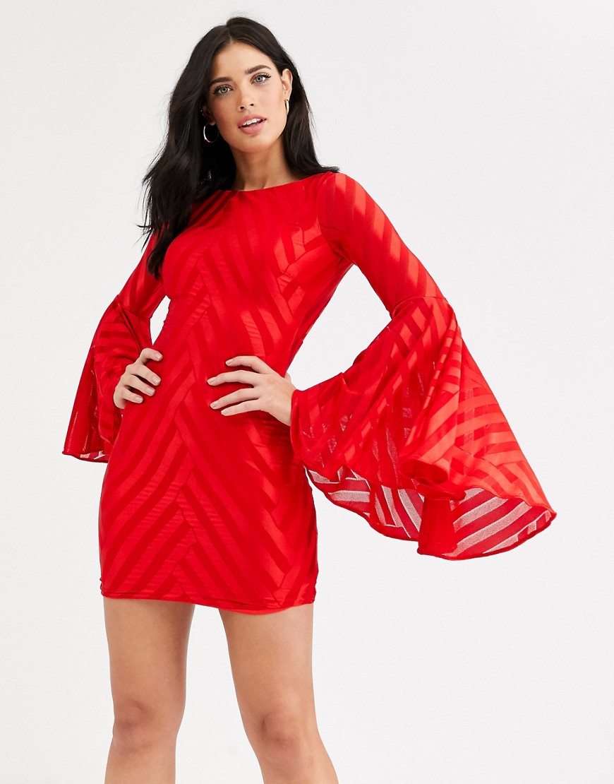 City Goddess bell sleeve mini dress-Red