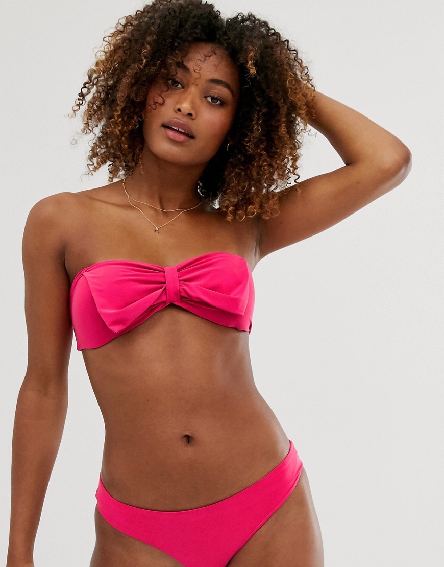 City Goddess bow bandaeu bikini top and bottoms set-Pink