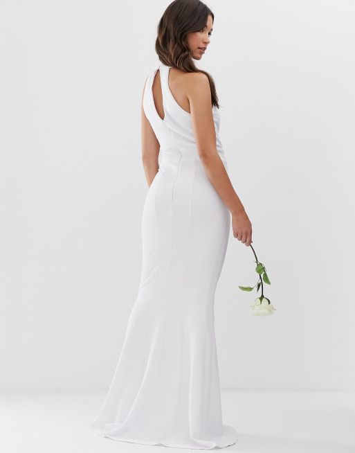 City Goddess bridal halterneck fishtail maxi dress with lace detail | ASOS