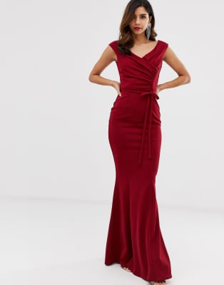 goddess ruched fishtail maxi dress asos