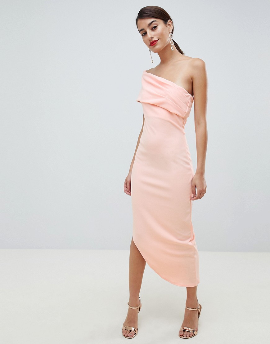 City Goddess - jurk met blote schouder en asymmetrische zoom-roze