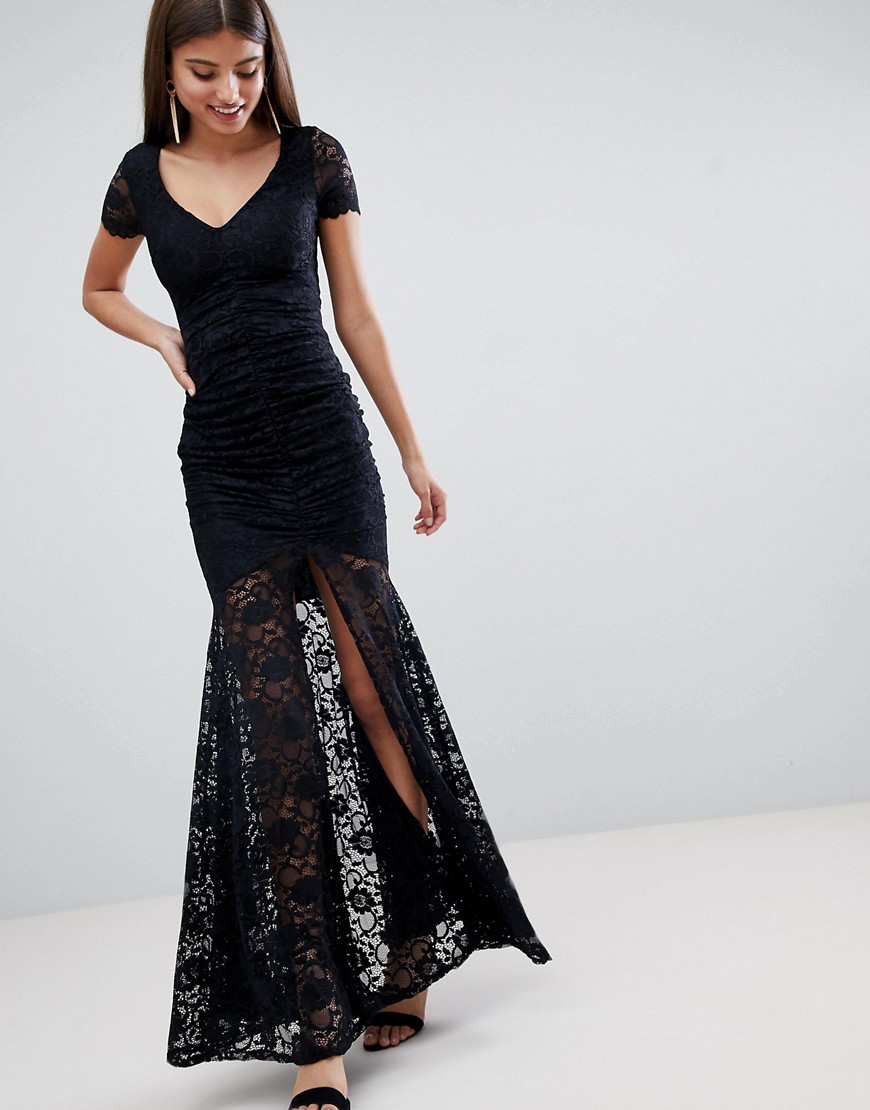 City Goddess Lace Maxi Dress-Black