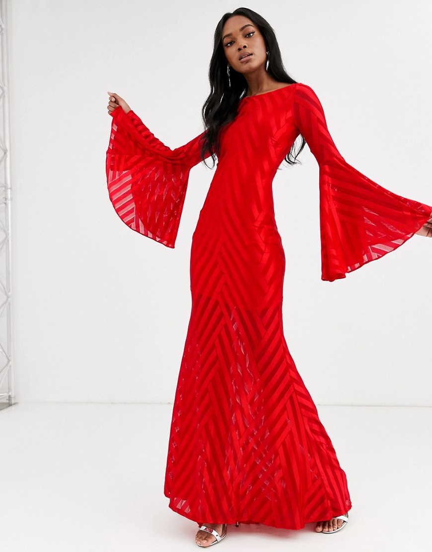 City Goddess – Maxiklänning med klockärm-Röd