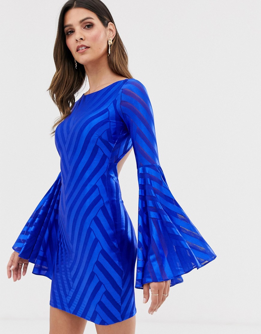 City Goddess - Mini-jurk met klokmouwen en open achterkant-Blauw