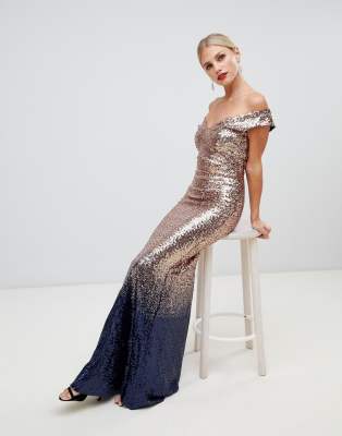 City Goddess Ombre Sequin Embellished Maxi Dress-gold