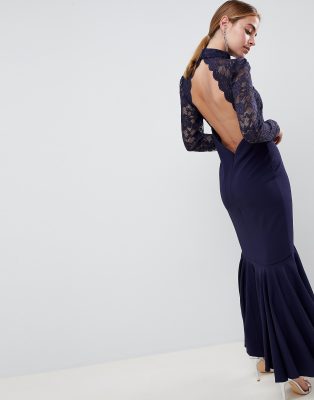 long sleeve fishtail maxi dress