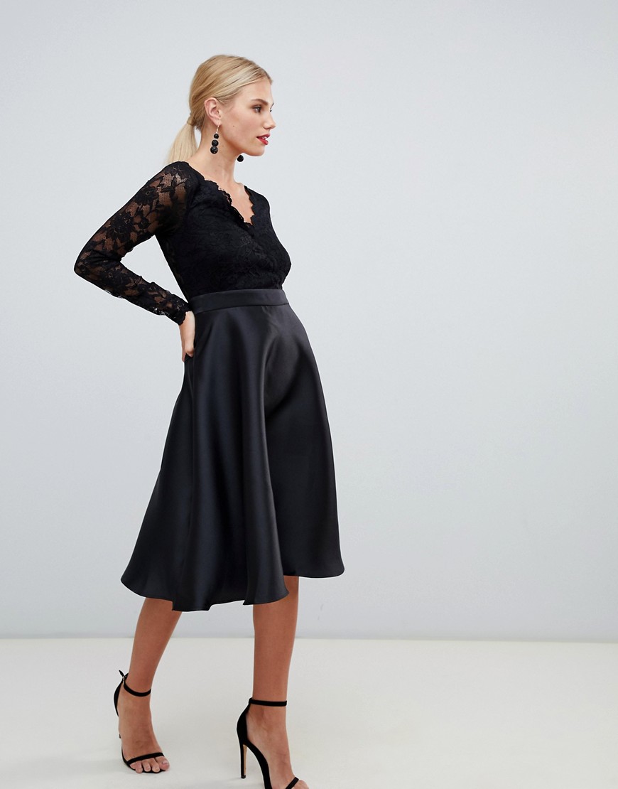 City Goddess prom dress with lace sleeves-Black