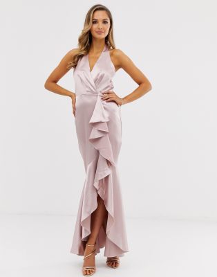 City Goddess satin maxi dress-Pink