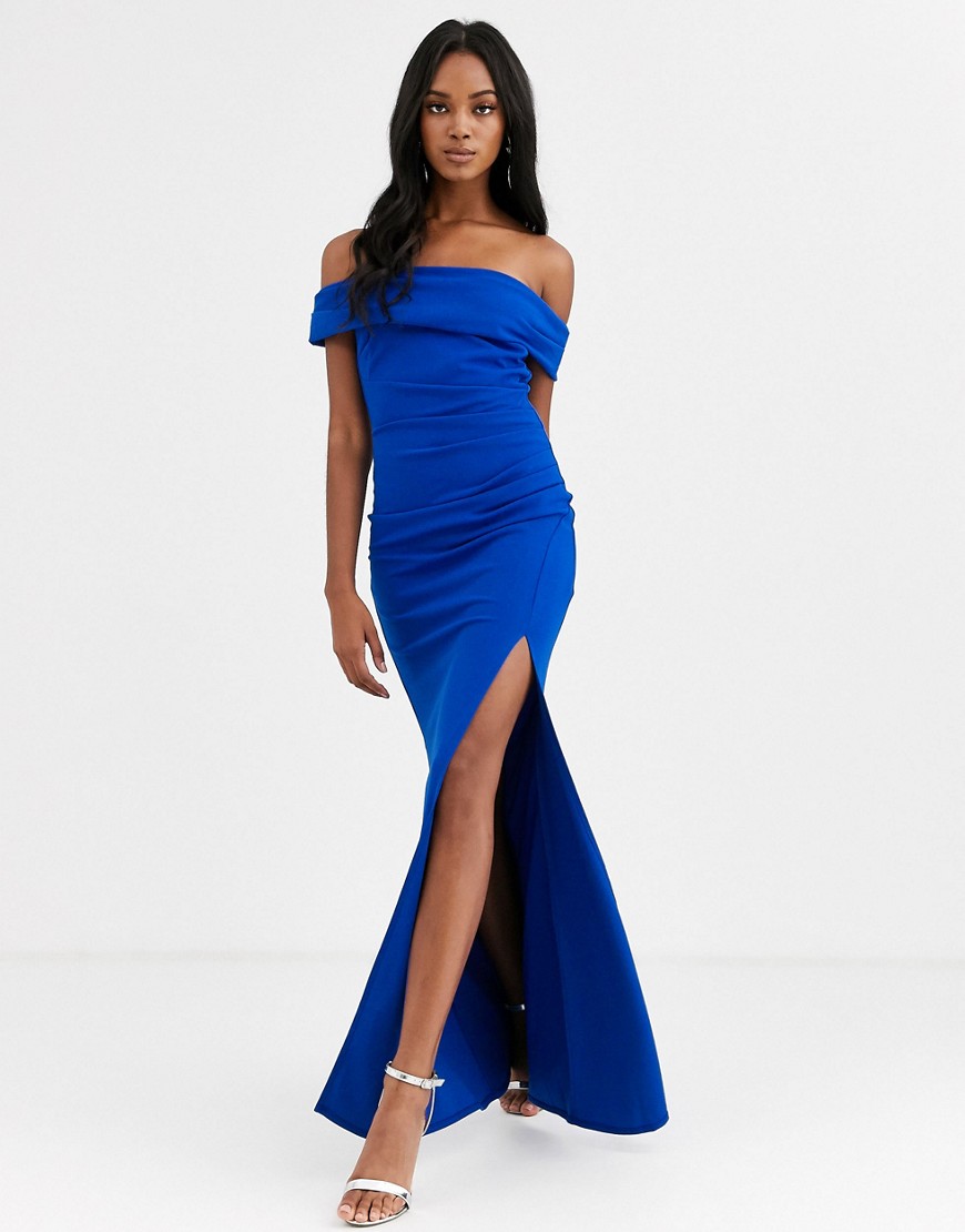 City goddess - Schouderloze lange jurk met split-Blauw
