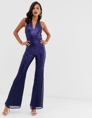 sequin jumpsuit blue