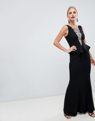 black peplum maxi dress