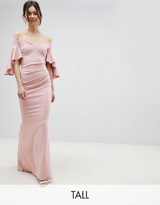 City Goddess Tall Long Sleeve Bardot Maxi Dress | ASOS