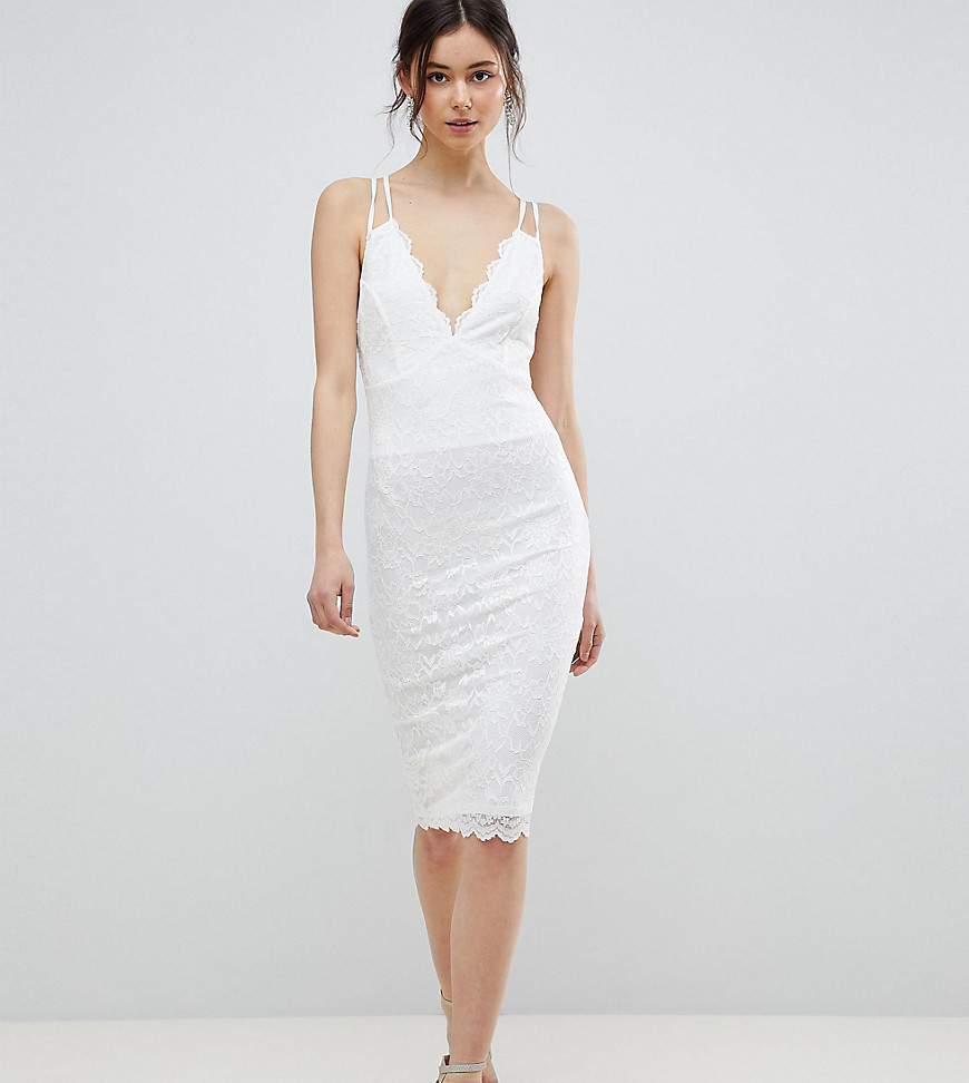 City Goddess Tall Scalloped Edge Lace Midi Dress-White