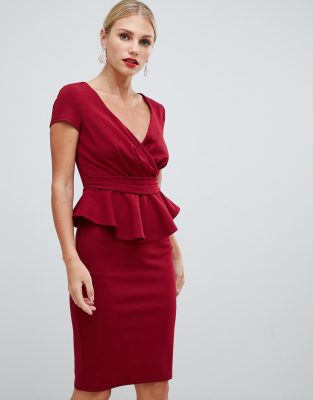 red peplum midi dress