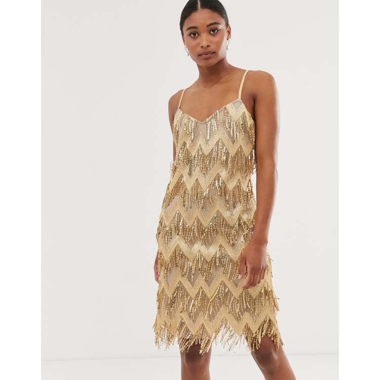 ASOS DESIGN - Vestito midi a zig-zag con frange