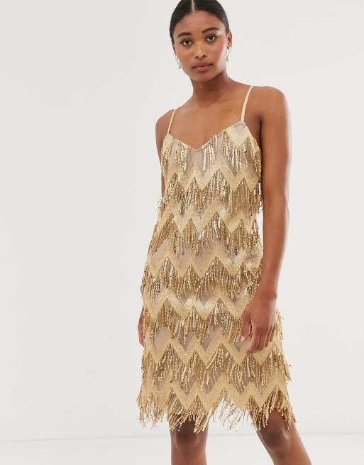 City Goddess zig zag sequin tassel mini dress