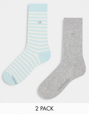 CK jeanna 2 pack socks in grey and light blue stripes - PINK