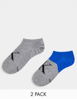 CK jeans eva 2 pack logo liner socks in grey and blue