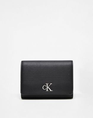 CK Jeans monogram leather trifold purse in black