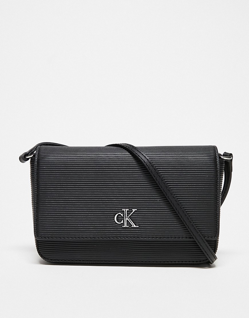 CK Jeans monogram leather wallet with strap in black