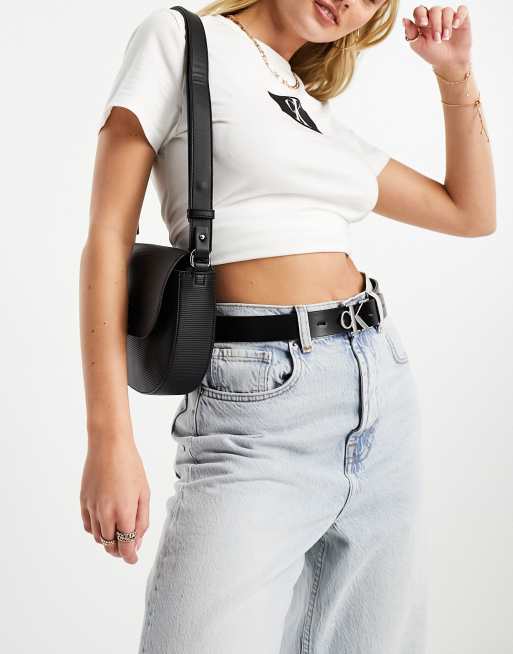 CK Jeans monogram saddle bag in black | ASOS