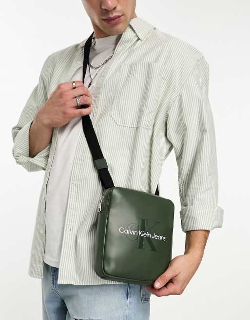 CK Jeans monogram soft reporter bag in green
