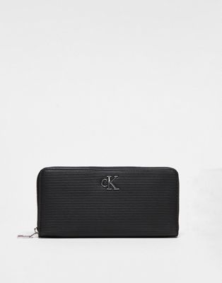 CK Jeans monogram zip around purse in black