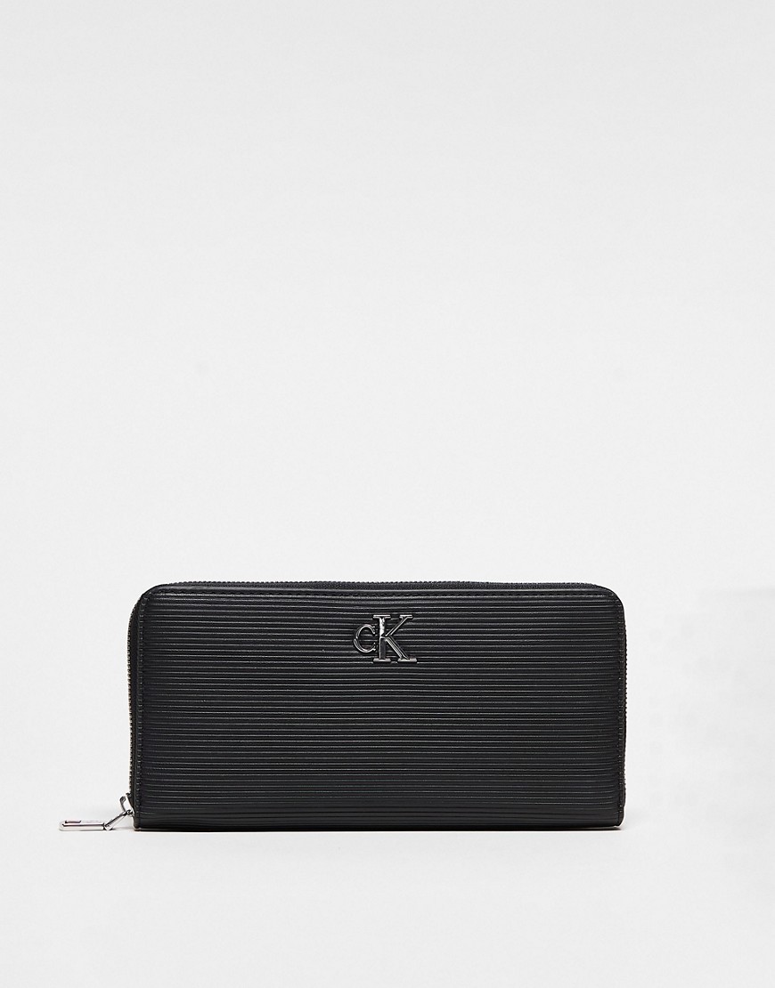 CK Jeans monogram zip around purse in black