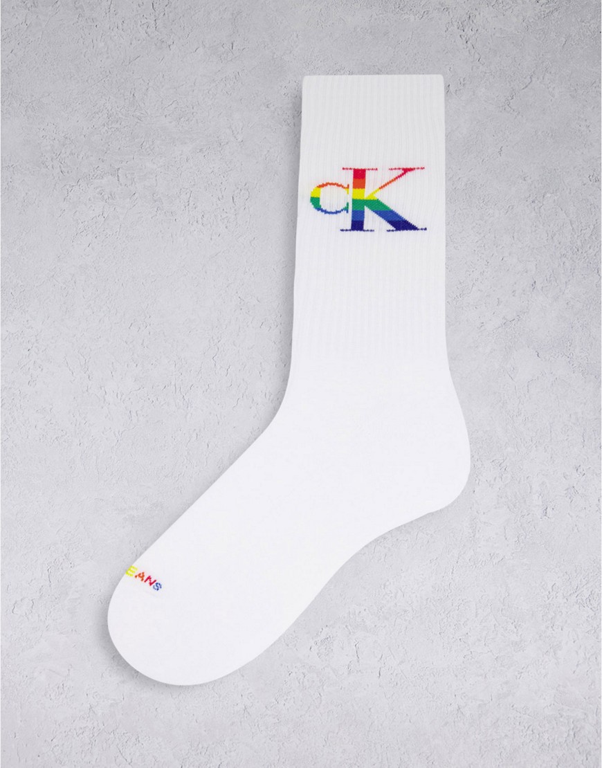Calvin Klein - Ck jeans - pride - zane - geribbelde sokken met logo in wit