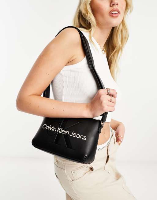 CK Jeans sculpted camera mono pouch in black