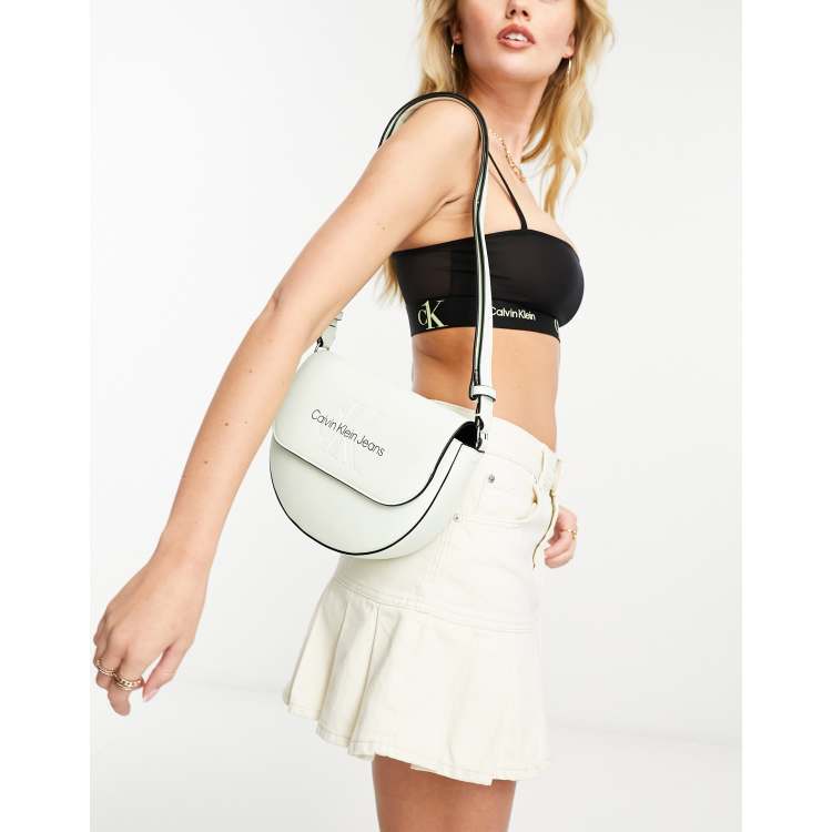 Calvin Klein Logo Saddle Crossbody Bag in White