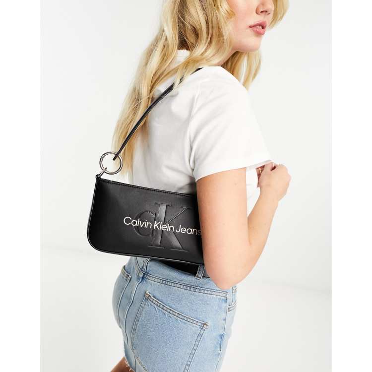 CK Jeans sculpted shoulder mono pouch in black ASOS