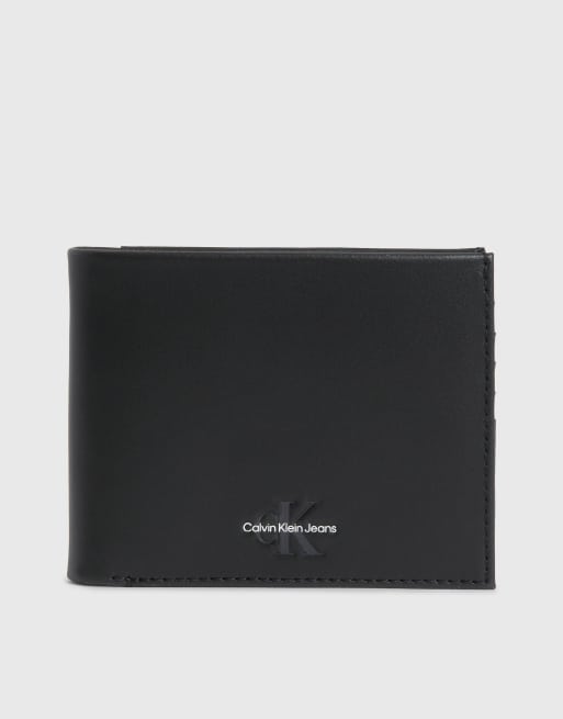 CK Jeans – Weiche, dreifach aufklappbare Brieftasche in Schwarz mit Monogramm