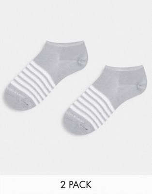 CK luna 2 pack sheet stripe trainer sock in grey